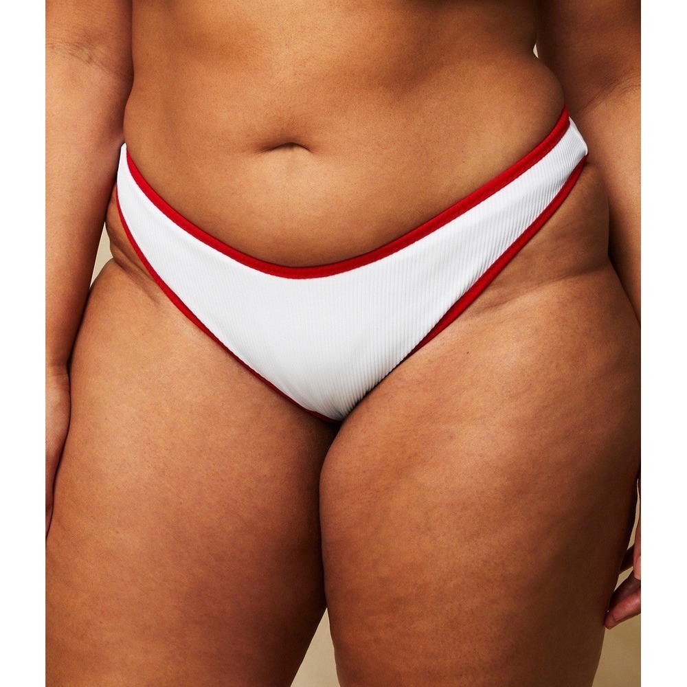 NWT Women's Fabletics Coastline Rib Bikini Swim Bottoms White & Heated Red - 2X